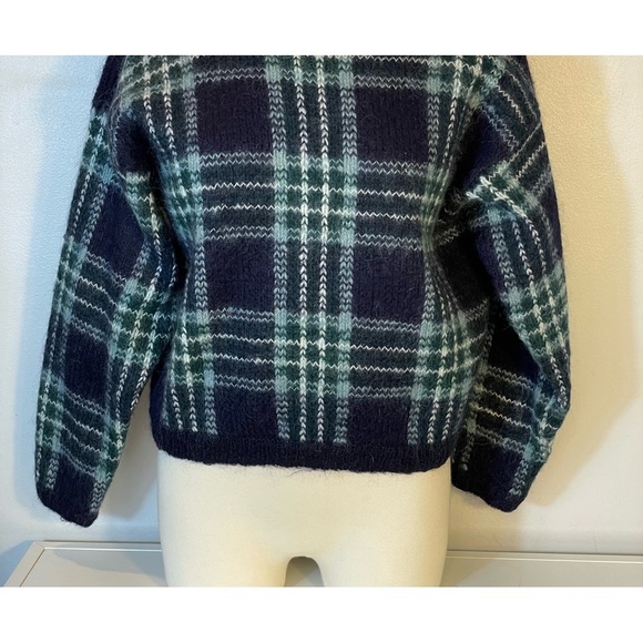 Paul Harris Design Blue Ivory Plaid Wool Mohair Vintage Crew Neck Sweater Sz M - Picture 6 of 10